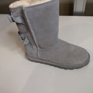 BearPaw Gray Suede Shearling Winter Boot with Buckle Accents